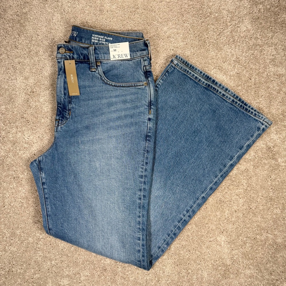 NWT J.Crew Vintage Flare High Rise Semi-Stretch Size 32 Jeans Blue CS170